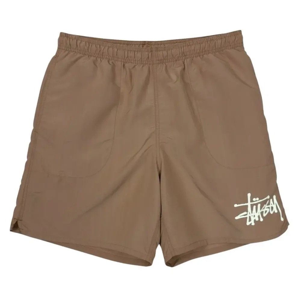 Stussy Big Basic Brown Water Shorts Men's Medium Tour Logo Swim Trunks Lined